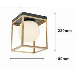 LAMPADARIO MODERNO NERO ORO A SOFFITTO PLAFONIERA QUADRATA E27 NORDICO CON SFERA 32682