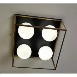 LAMPADARIO MODERNO NERO ORO A SOFFITTO PLAFONIERA QUADRATA E27 NORDICO 4 SFERE 32699