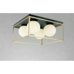 LAMPADARIO MODERNO NERO ORO A SOFFITTO PLAFONIERA QUADRATA E27 NORDICO 4 SFERE 32699
