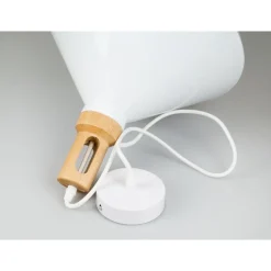 LAMPADARIO PENDENTE LAMPADA A SOSPENSIONE PARABOLA BIANCA BASE IN LEGNO VT-7535