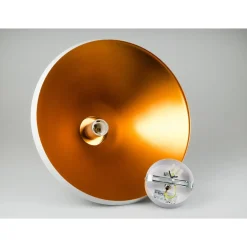 LAMPADARIO PENDENTE LAMPADA A SOSPENSIONE PARABOLA BIANCA BASE IN LEGNO VT-7535