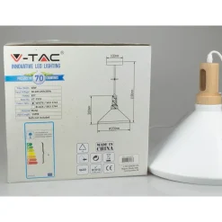 LAMPADARIO PENDENTE LAMPADA A SOSPENSIONE PARABOLA BIANCA BASE IN LEGNO VT-7535