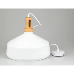 LAMPADARIO PENDENTE LAMPADA A SOSPENSIONE PARABOLA BIANCA BASE IN LEGNO VT-7545
