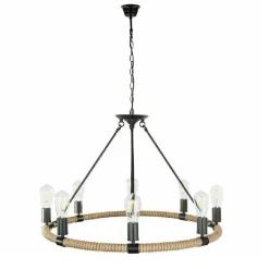 LAMPADARIO ROTONDO RUSTICO IN CANAPA METALLO ATTACCO E27 LAMPADA INDUSTRIALE A20