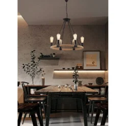 LAMPADARIO ROTONDO RUSTICO IN CANAPA METALLO ATTACCO E27 LAMPADA INDUSTRIALE A20