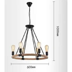 LAMPADARIO ROTONDO RUSTICO IN CANAPA METALLO ATTACCO E27 LAMPADA INDUSTRIALE A20