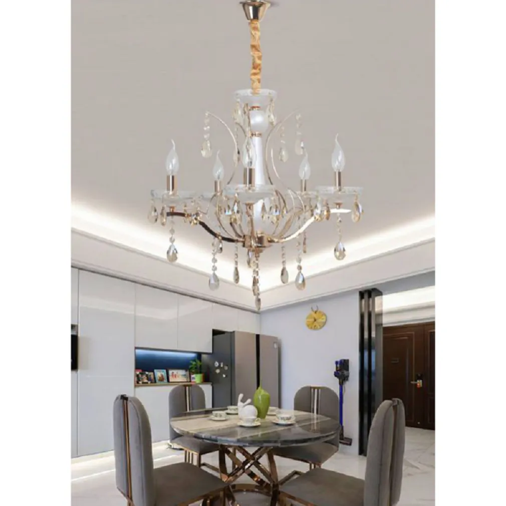 LAMPADARIO SOFFITTO A SOSPENSIONE CLASSICO 5 BRACCI E14 EFFETTO CRISTALLO A60-5