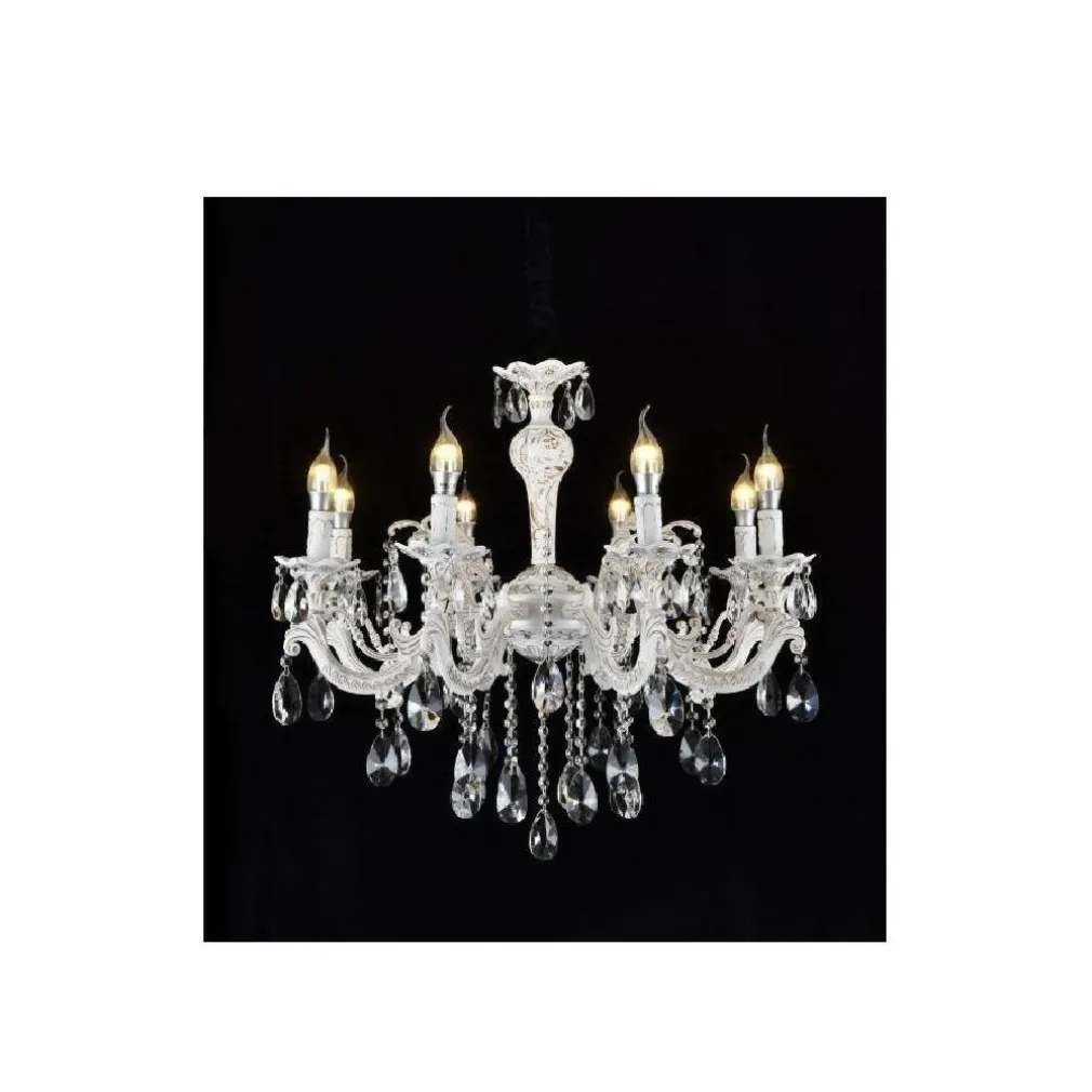 LAMPADARIO SOFFITTO CLASSICO 8 BRACCI ATTACCO E14 VETRO EFFETTO CRISTALLO A01-8