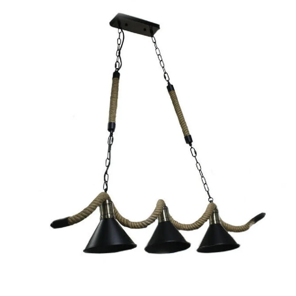 LAMPADARIO SOFFITTO CORDA IN CANAPA VINTAGE RUSTICO LAMPADA 3 ATTACCHI E27 B24-3