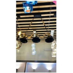 LAMPADARIO SOFFITTO CORDA IN CANAPA VINTAGE RUSTICO LAMPADA 3 ATTACCHI E27 B24-3