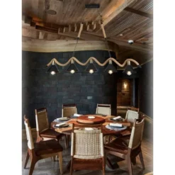 LAMPADARIO SOFFITTO CORDA IN CANAPA VINTAGE RUSTICO LAMPADA 5 ATTACCHI E27 B24-5