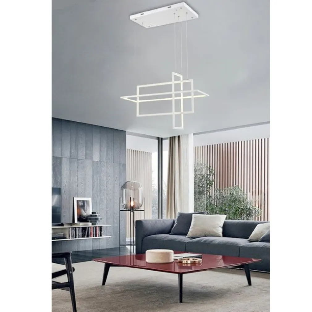 LAMPADARIO SOSPENSIONE 3 RETTANGOLI MODERNA LUCE 4000K 3000K 6500K BIANCA LP-35