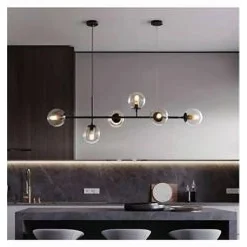 LAMPADARIO SOSPENSIONE 6 SFERE ATTACCO E27 IN VETRO LAMPADA IN METALLO NERO 71669