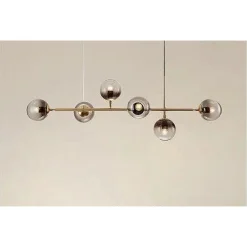 LAMPADARIO SOSPENSIONE 6 SFERE ATTACCO E27 IN VETRO LAMPADA IN METALLO ORO 71645