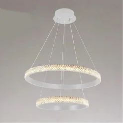 LAMPADARIO SOSPENSIONE LED 60 W 2 CERCHI ANELLI CRISTALLO TELECOMANDO BIANCO 31951