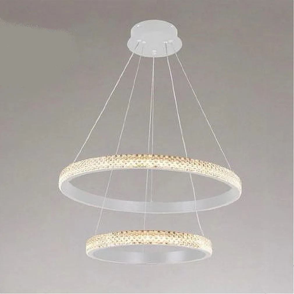 LAMPADARIO SOSPENSIONE LED 60 W 2 CERCHI ANELLI CRISTALLO TELECOMANDO BIANCO 31951