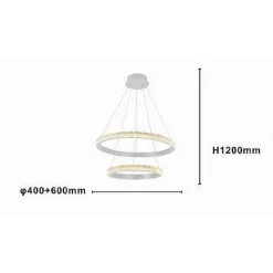 LAMPADARIO SOSPENSIONE LED 60 W 2 CERCHI ANELLI CRISTALLO TELECOMANDO BIANCO 31951