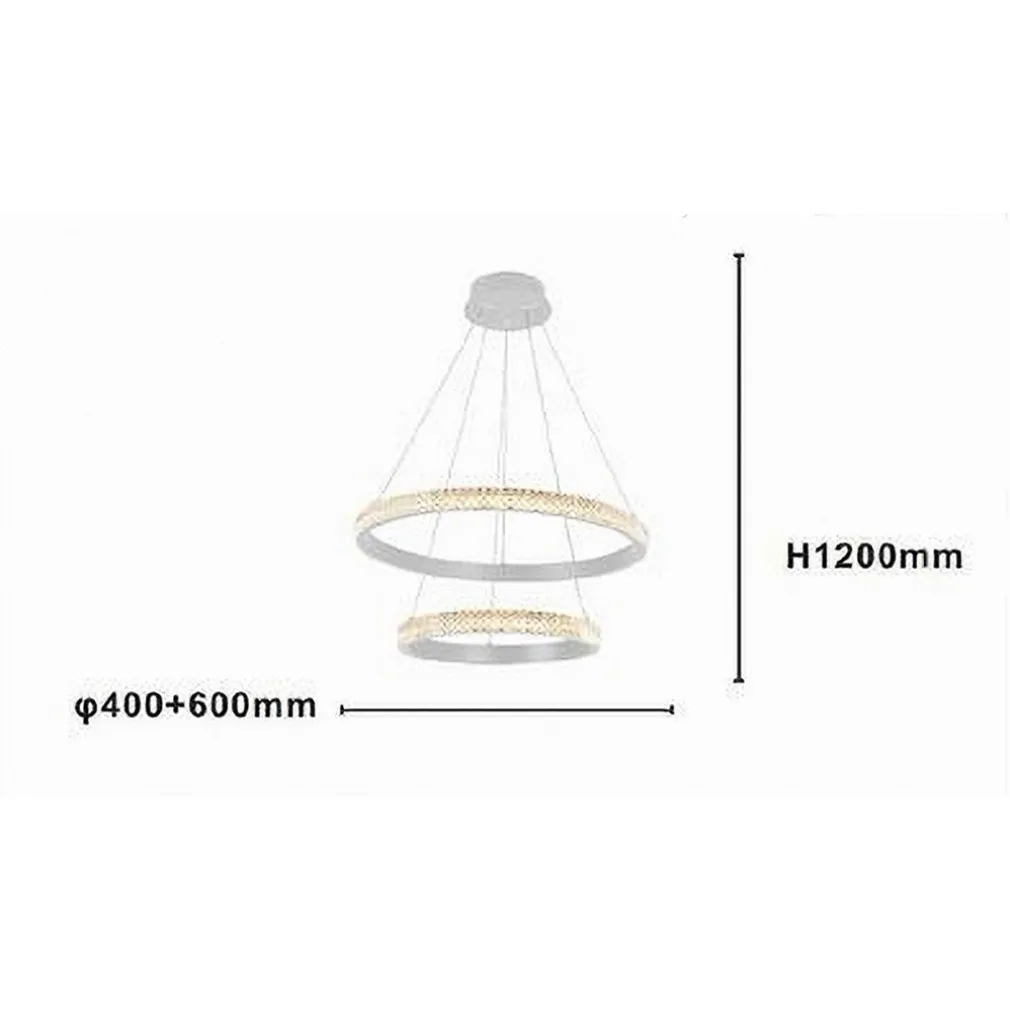 LAMPADARIO SOSPENSIONE LED 60 W 2 CERCHI ANELLI CRISTALLO TELECOMANDO BIANCO 31951