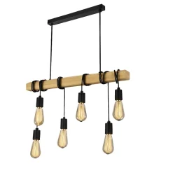 LAMPADARIO SOSPENSIONE LEGNO STILE INDUSTRIALE 6 PORTALAMPADA E27 LAMPADA CUCINA B47-6