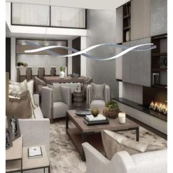 LAMPADARIO SOSPENSIONE LUCE 3000K-6500K LED 48W ARGENTO SPIRALE VORTICE ORIZZONTALE 01127