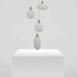 LAMPADARIO SOSPENSIONE MODERNO CASCATA 4 PENDENTI DI FORME DIVERSE G9 ORO LP-04