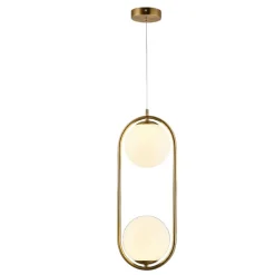 LAMPADARIO SOSPENSIONE OVALE BRONZO CON DUE SFERE IN VETRO METALLO LAMPADA ATTACCO G9 A33