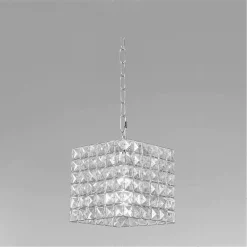 LAMPADARIO SOSPESO CUBO CON CRISTALLI LAMPADA LUCE E27 ARGENTO QUADRATO 32323