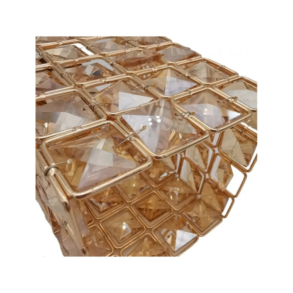 LAMPADARIO SOSPESO CUBO CRISTALLI LAMPADA LUCE ATTACCO E27 ORO QUADRATO 32309