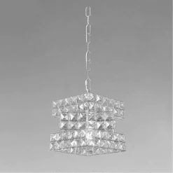 LAMPADARIO SOSPESO CUBO INTRECCIATO CON CRISTALLI LAMPADA LUCE E27 ARGENTO 32408
