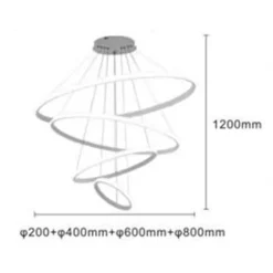 LAMPADARIO SOSPESO LED 120W 4 CERCHI PENDENTE ROTONDO ANELLI BIANCO LUCE 6500K 50316