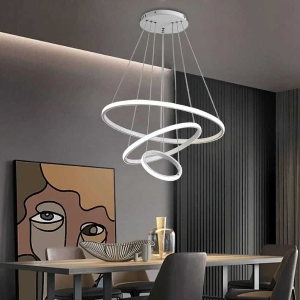 LAMPADARIO SOSPESO LED 72W 3 CERCHI PENDENTE ROTONDO ANELLI BIANCO LUCE 6500K 50293