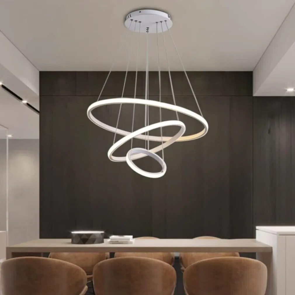 LAMPADARIO SOSPESO LED 72W 3 CERCHI PENDENTE ROTONDO ANELLI BIANCO LUCE 6500K 50293