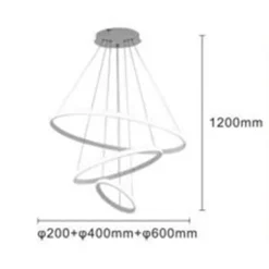 LAMPADARIO SOSPESO LED 72W 3 CERCHI PENDENTE ROTONDO ANELLI BIANCO LUCE 6500K 50293