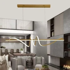 LAMPADARIO SOSPESO LED 65W ORO SPIRALE ONDULATO VORTICE ORIZZONTALE LUCE 3000K-6500K 01158