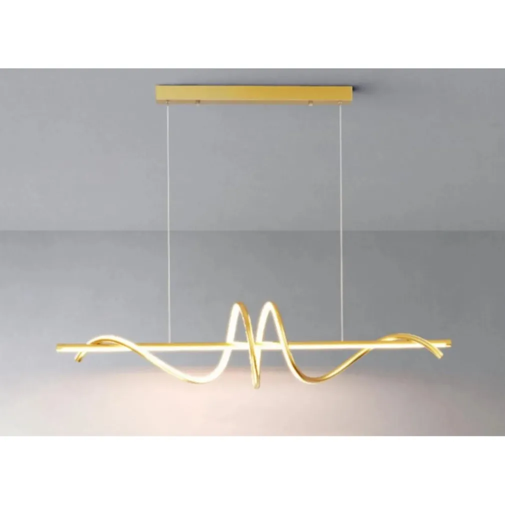 LAMPADARIO SOSPESO LED 65W ORO SPIRALE ONDULATO VORTICE ORIZZONTALE LUCE 3000K-6500K 01158