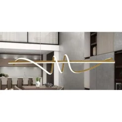 LAMPADARIO SOSPESO LED 65W ORO SPIRALE ONDULATO VORTICE ORIZZONTALE LUCE 3000K-6500K 01158