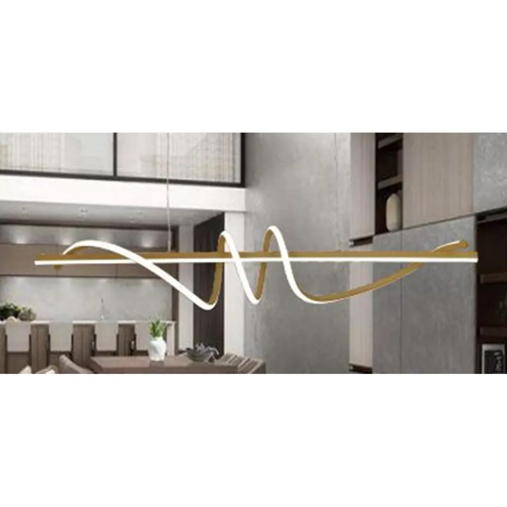 LAMPADARIO SOSPESO LED 65W ORO SPIRALE ONDULATO VORTICE ORIZZONTALE LUCE 3000K-6500K 01158