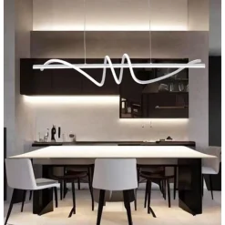 LAMPADARIO SOSPESO LED 65W BIANCO SPIRALE ONDULATO VORTICE ORIZZONTALE LUCE 3000K-6500K 01141