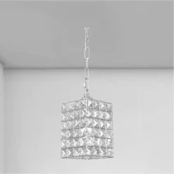 LAMPADARIO SOSPESO RETTANGOLARE CON CRISTALLI LAMPADA LUCE E27 ARGENTO 32330