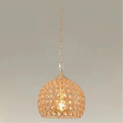 LAMPADARIO SOSPESO TONDO CUPOLA LAMPADA MEZZA SFERA CRISTALLI LUCE E27 ORO 32354