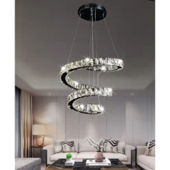 LAMPADARIO SPIRALE SOSPENSIONE REGOLABILE CRISTALLI BASE SPECCHIO 32W 6500K B15