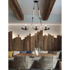 LAMPADARIO VINTAGE 3 PORTALAMPADA E14 CORDA CANAPA LAMPADA COUNTRY RETRO A40-3