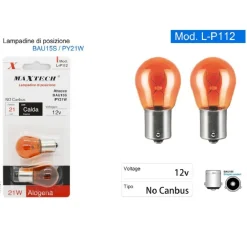 LAMPADINE POSIZIONE AUTO BAU15S PY21W 12V 21W LUCE CALDA ALOGENA NO CANBUS LP112