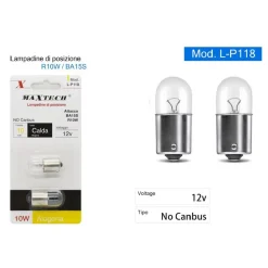 LAMPADINE POSIZIONE AUTO R10W BA15S 12V LUCE CALDA ALOGENA 10 W NO CANBUS L-P118