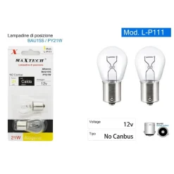 LAMPADINE POSIZIONE AUTO BAU15S / PY21W 12V LUCE CALDA ALOGENA NO CANBUS L-P111