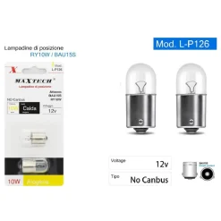 LAMPADINE POSIZIONE AUTO BAU15S / RY10W 12V LUCE CALDA ALOGENA NO CANBUS L-P126