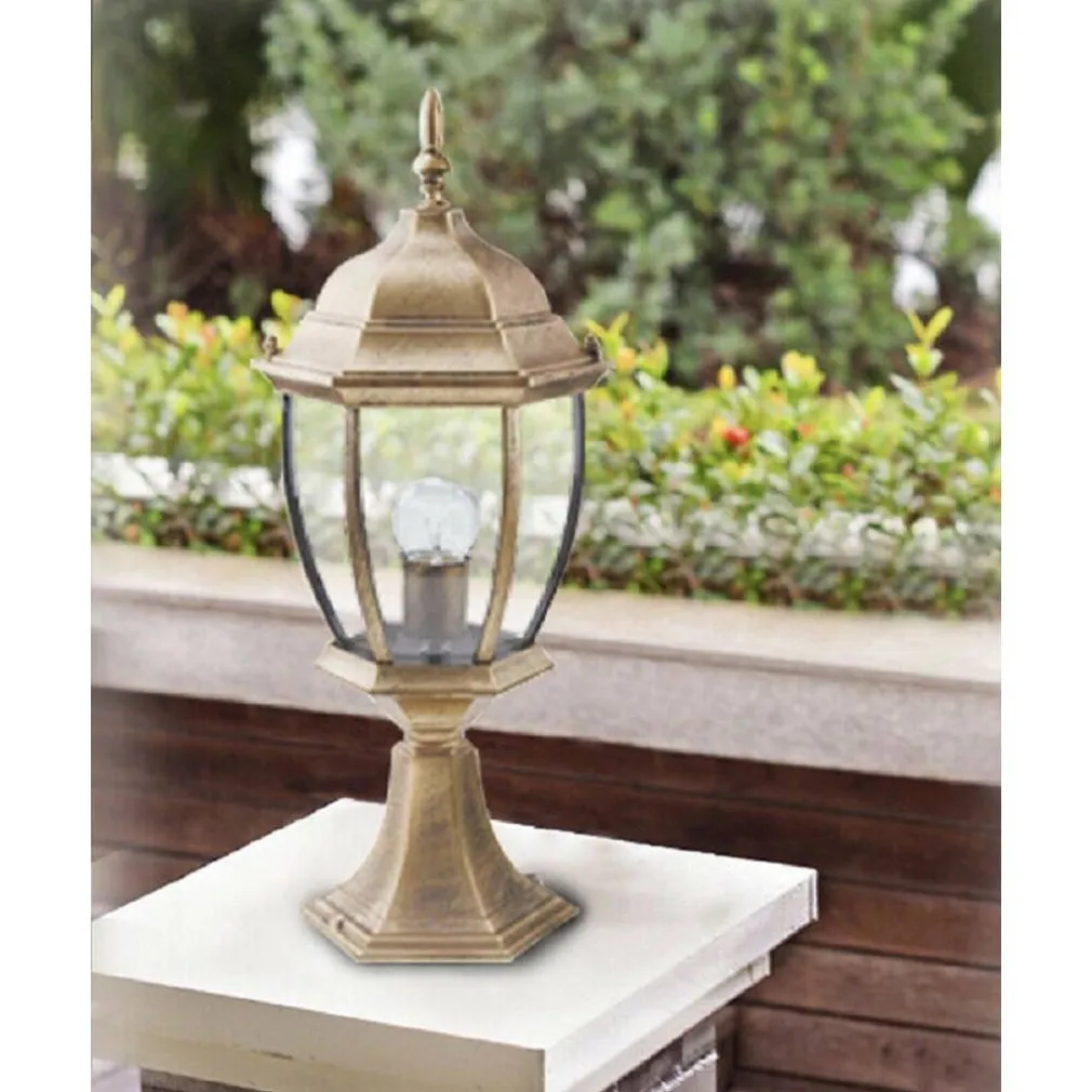 LAMPIONE GIARDINO 48CM LANTERNA IN VETRO E27 LUCE ESTERNO ALLUMINIO ES45 BRONZO