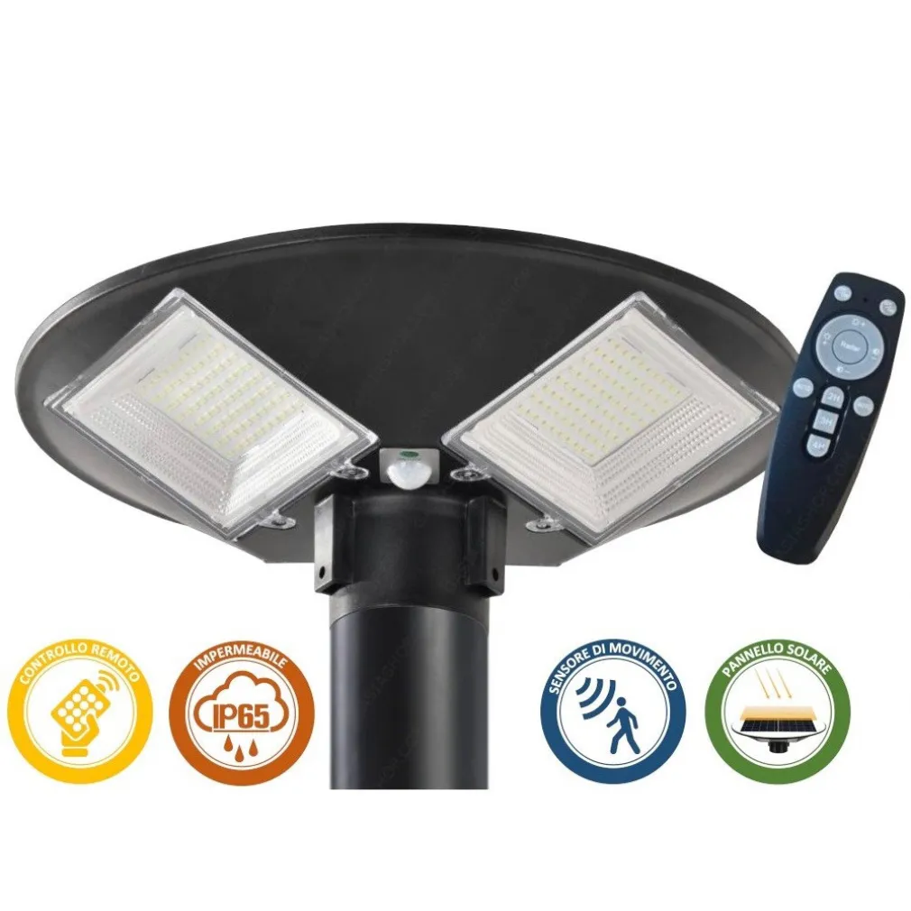 LAMPIONE LED 100W CON PANNELLO ENERGIA SOLARE IP65 SENSORE MOVIMENTO SO-GD-100W