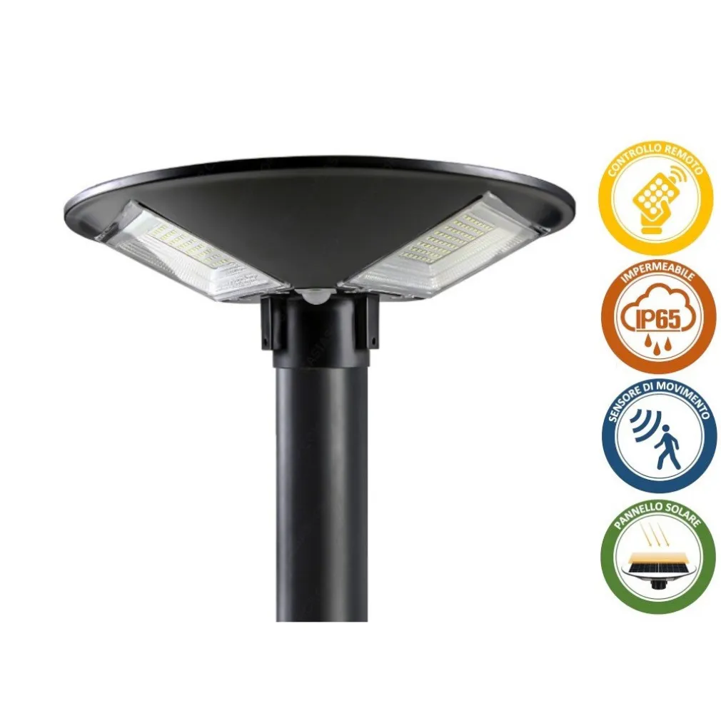LAMPIONE LED 100W CON PANNELLO ENERGIA SOLARE IP65 SENSORE MOVIMENTO SO-GD-100W