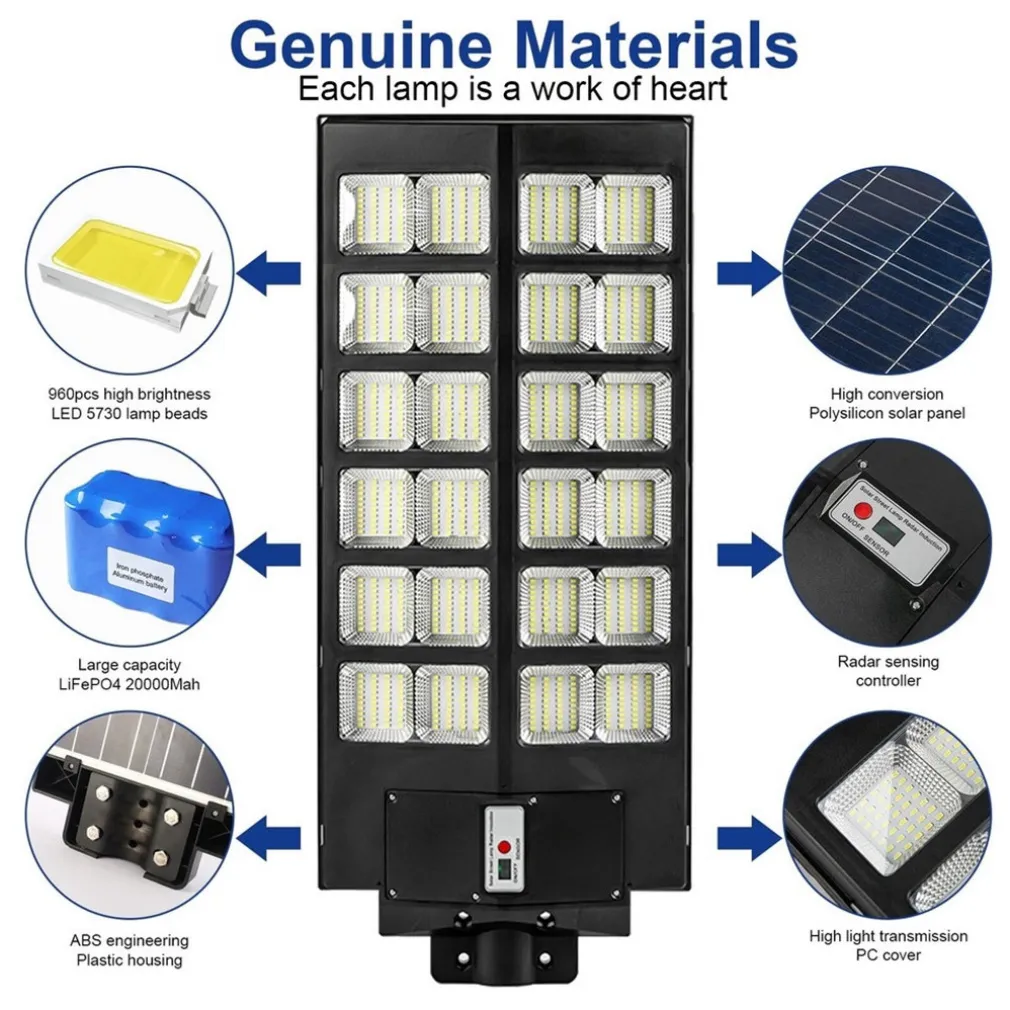 LAMPIONE SOLARE 6500K ILUMINAZIONE STRADALE PER CAMPI DA BASKET STRADE PARCHI GIOCHI